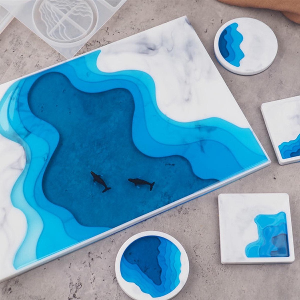 Lanfy Coaster Tray Cetakan Epoxy Kristal Silikon Tidak Teratur Ocean Clay Tools