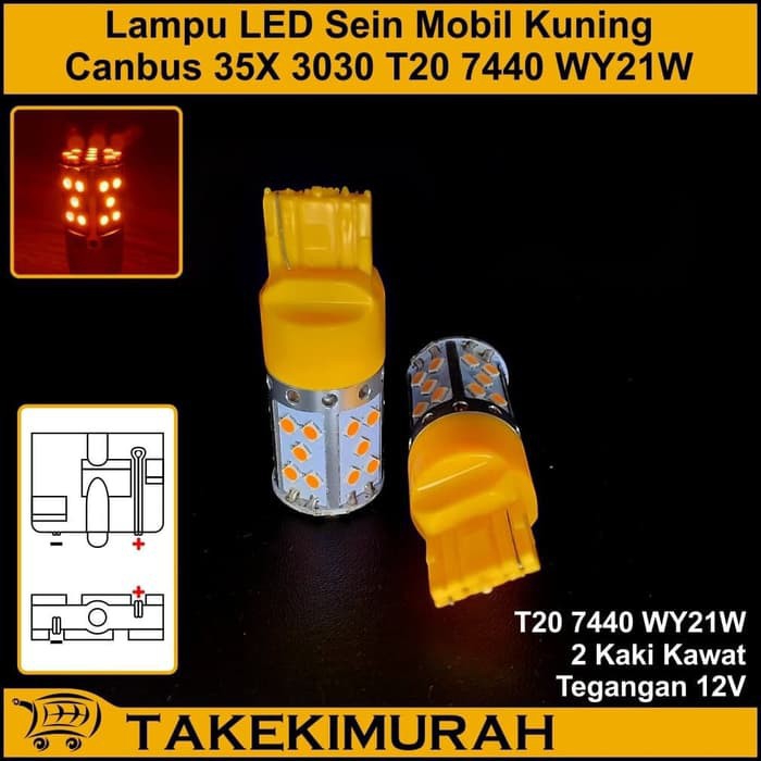 Terlaris Lampu Mobil LED Sein/Sen PUTIH / Kuning 35 Mata 12V T20 7440 2 KAKI DC Elegan