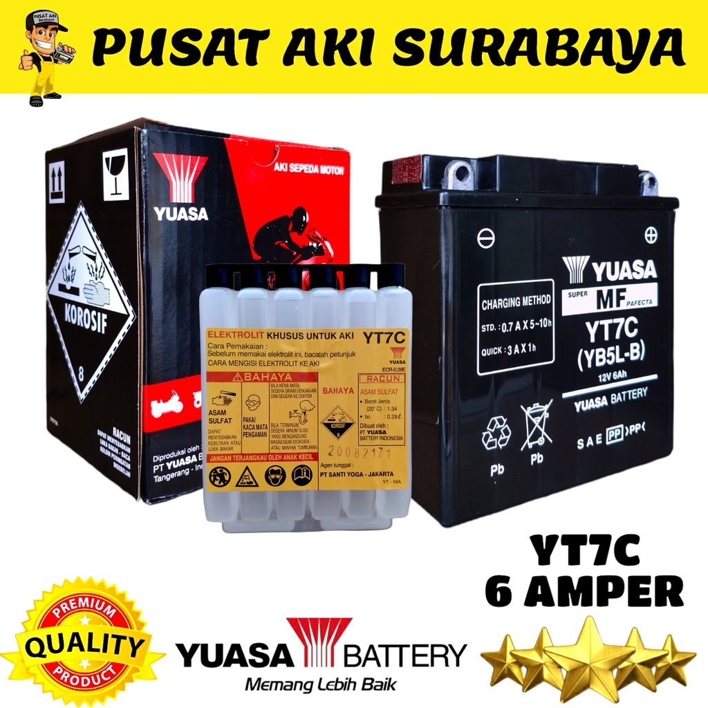 ASLI JAMINAN ORIGINAL YUASA YT7C ACCU MOTOR HONDA GRAND LEGENDA SUPRA MIO SPORTY SMASH SHOGUN MEGAPRO JUPITER BURHAN MTX5AL GT6A GM5Z YB5LB