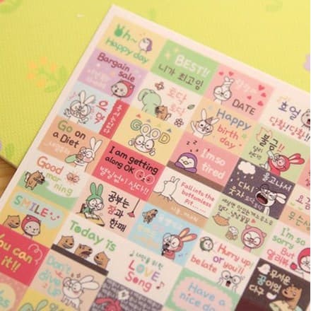 KAWAII Diary Deco Stickers - Two Funny Rabbit (6pcs)