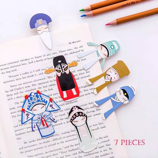 

Sepak isi 7pcs,, Pembatas Buku lucu2 dengan Bahan Kertas dan Gambar Opera Opera Bergaya Chinese