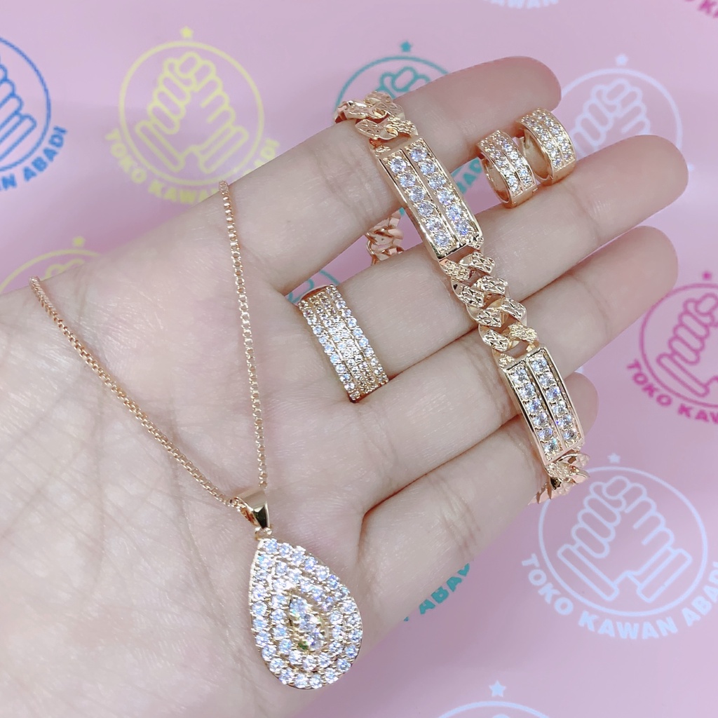 Xuping Set Gold Perhiasan Wanita Motif Permata Round *10