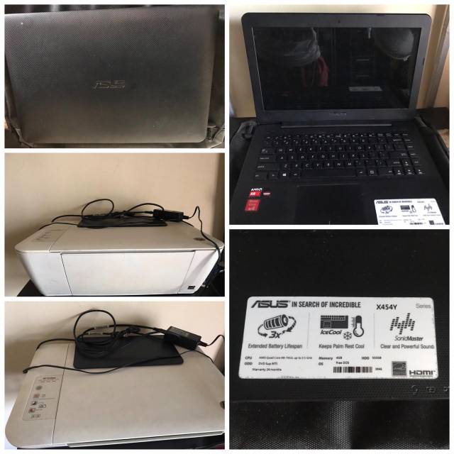 Dijual laptop second murah asus x454y set printer Hp