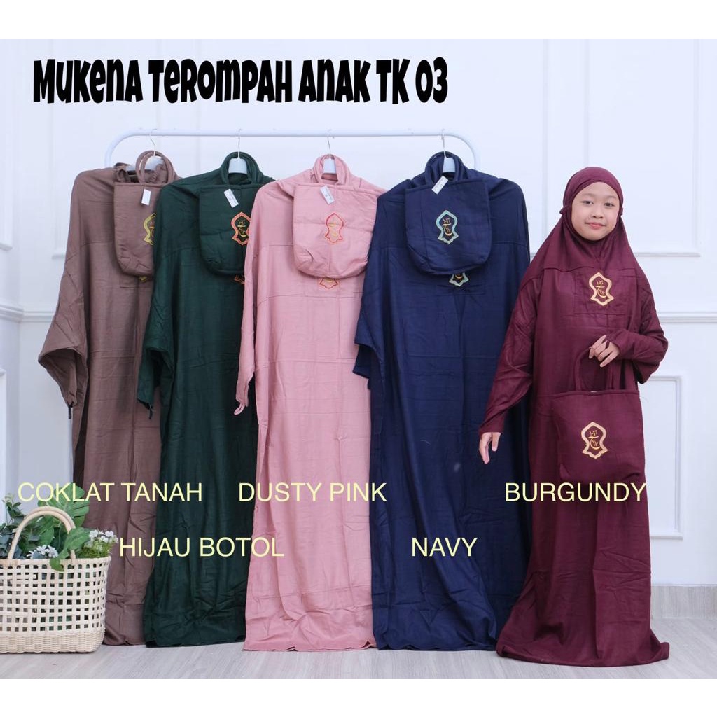 Mukena Anak TK Usia 6-9 tahun Terompah Terusan Bali Polos Mukenah Hadramaut Rayon