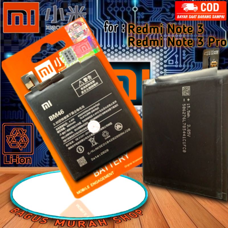 Baterai Battery Batre Redmi Note 3 BM46 batrai hp redmi Note 3 Pro BM 46  BM-46 Original fc