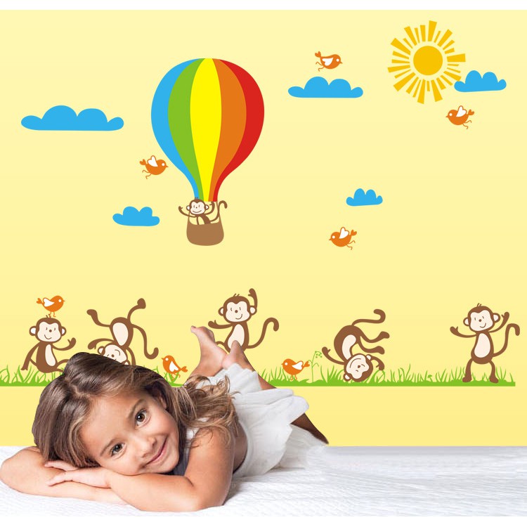 RELIZA WALL STICKER MONYET BALON UDARA MONKEY KIDS ANAK ANIMAL STIKER DINDING JM7121