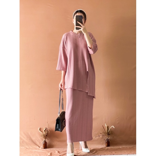 Fella Oversize Set ( PREMIUM Set Bertekstur model Oversize)-Dustypink