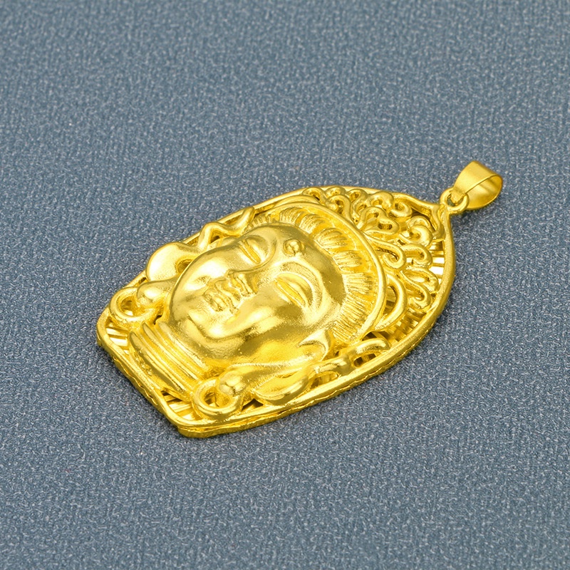Liontin Buddha Guanyin 3D Lapis Emas Asli Kadar 375 Untuk Pria Dan Wanita