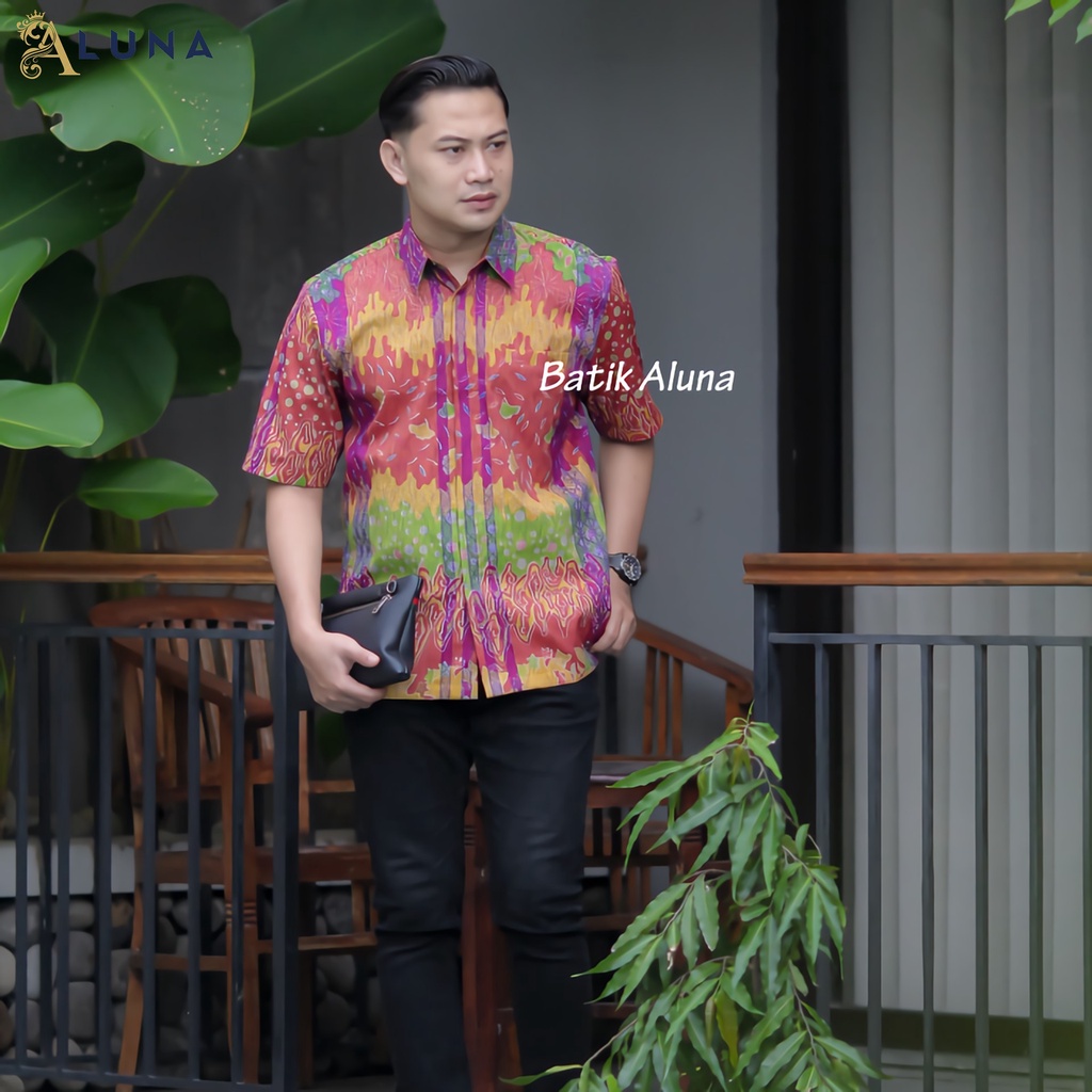 Batik Pria Lengan Pendek Premium BATIK TENUN HRB026 motif EXCLUSIVE Kode FPT 002 S M L XL XXL XXXL