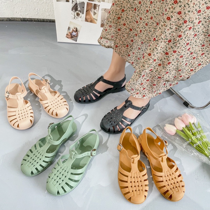 sandal jelly import/sandal wanita warna pastel/anti lecet empuk