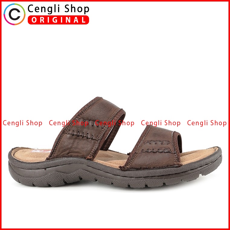 SANDAL CASUAL JIM JOKER PRIA ORIGINAL SLIDE KULIT BRANDED COKLAT JJ01