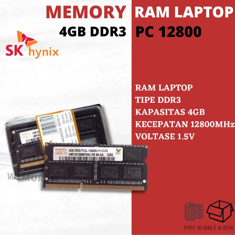 Memory RAM 4GB DDR3 PC 12800 - RAM Longdimm/Komputer/PC - RAM Sodimm/Laptop/NB