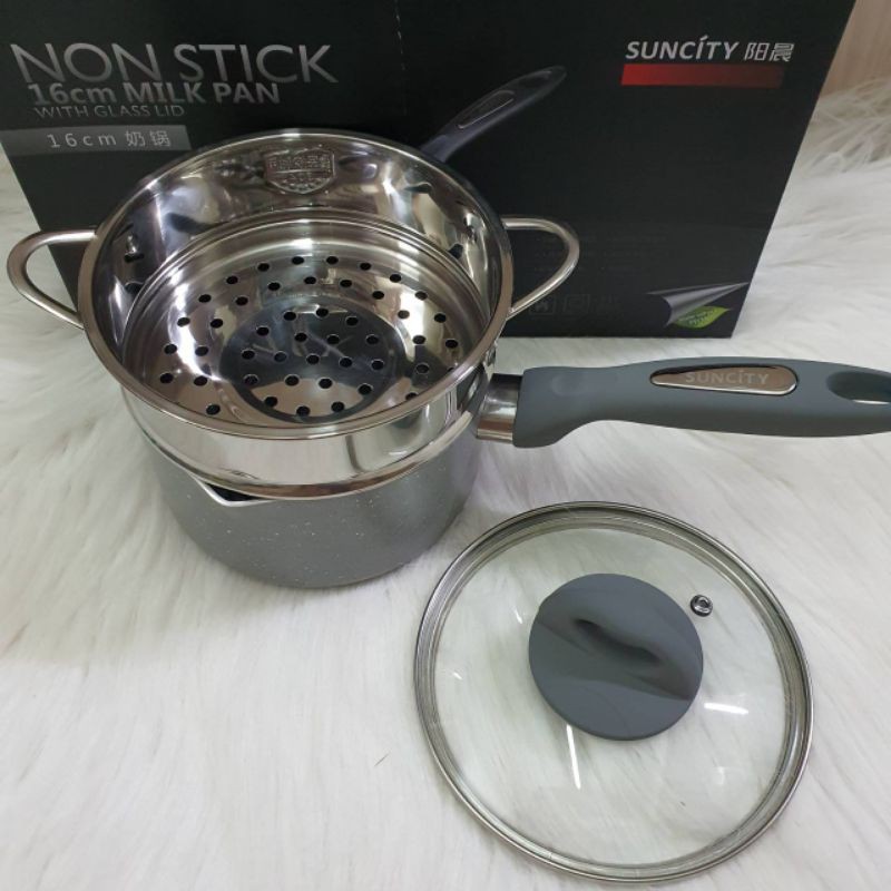 panci set kukusan steamer goreng deep fry 16cm marble teflon anti lengket