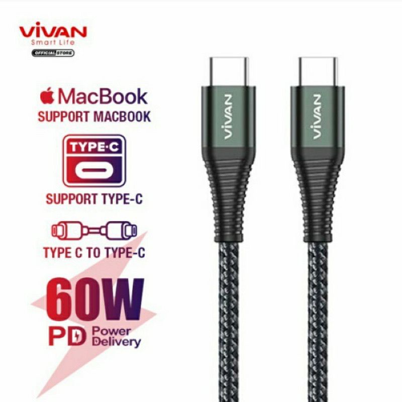 Kabel Data Vivan KPD100S PD 65W Kabel Data Type C to Type C ORIGINAL