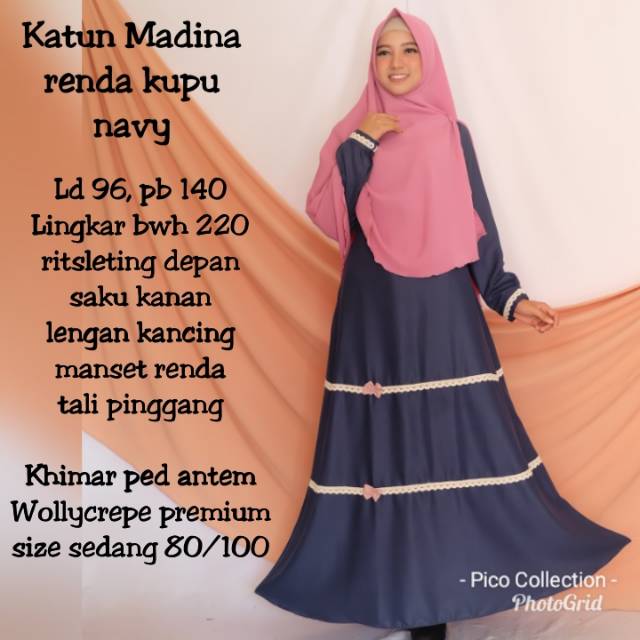 SET syari Gamis Katun Madina Renda rajut variasi Kupu