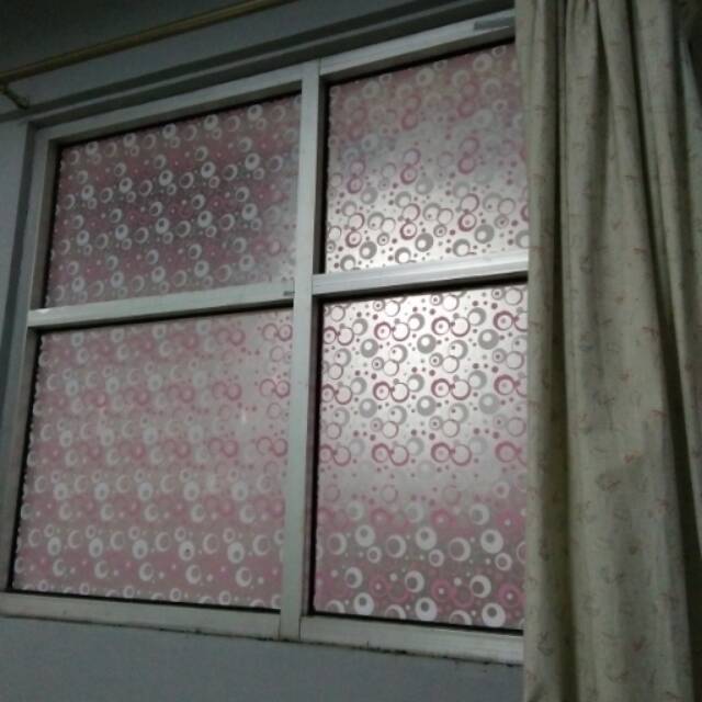 Sticker/stiker kaca motif/sanblast motif polkadot bulet bulet pink