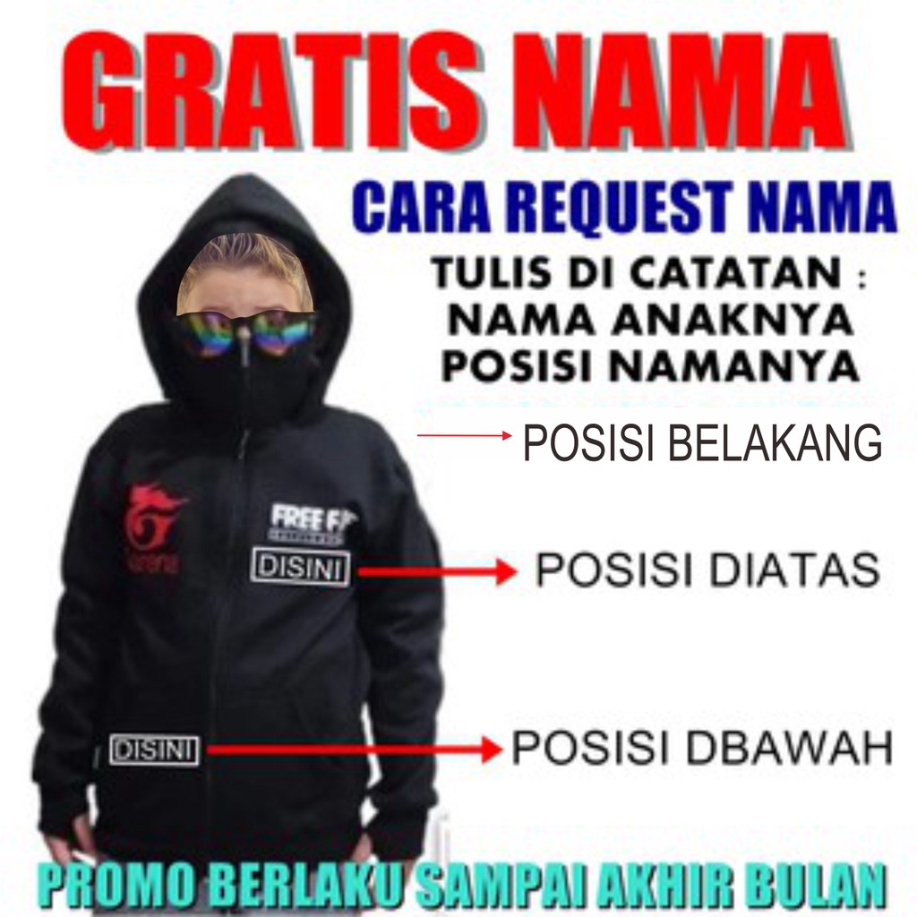 hoodie sweater free fire gratis tambah sablon nama / cetak nama group / nick name / lagi promo