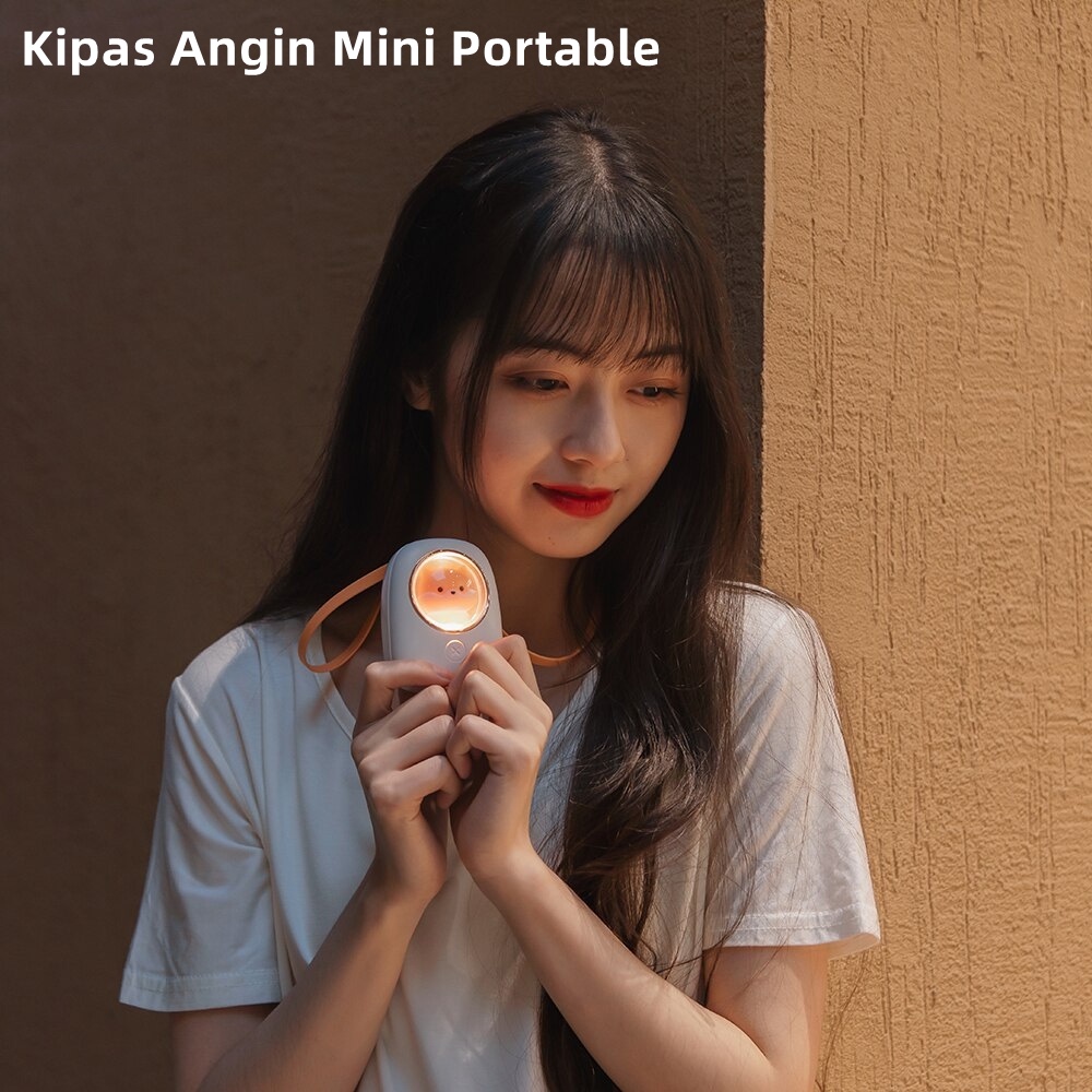 CORN Multifungsi Kipas Angin Mini Portable Space Capsule Hanging Neck Fan Model Gantung Leher Rechargeable with LED Light