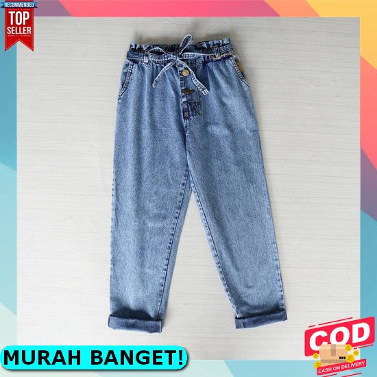 Ss - Celana Clana Kulot Kullot Highwaist Jeans Jins Lepis Denim Pants Putih Polos Panjang Wanita Mur