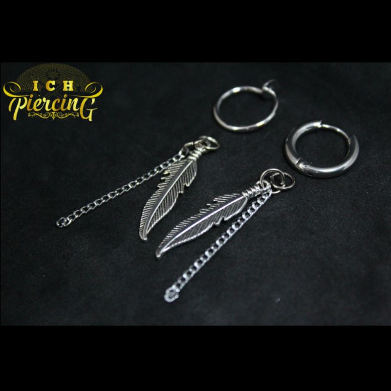 Anting hoop style Korea bulu rantai stainless stell Anti karat