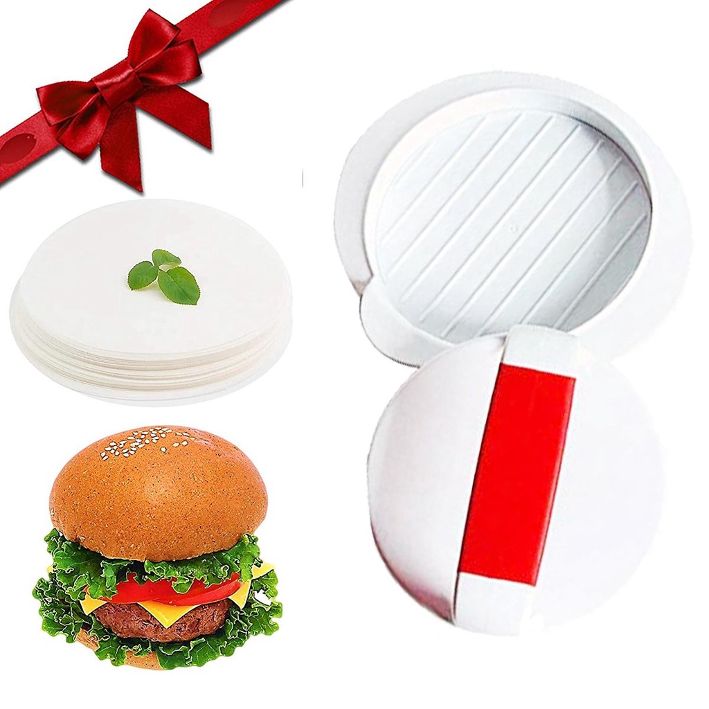 [Elegan] Hamburger Press Cooking Kitchen Dengan 100lembar Kertas Pengganti Manual Beef Non-stick Burger Maker