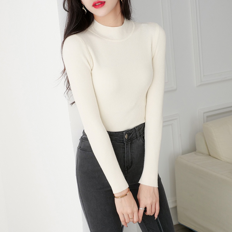 【Elegant】Women Bodycon Half-Collar Long Sleeve Pullovers  Knitted Tops 7446