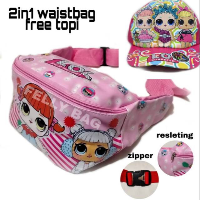 Tas waistbag anak lol free topi