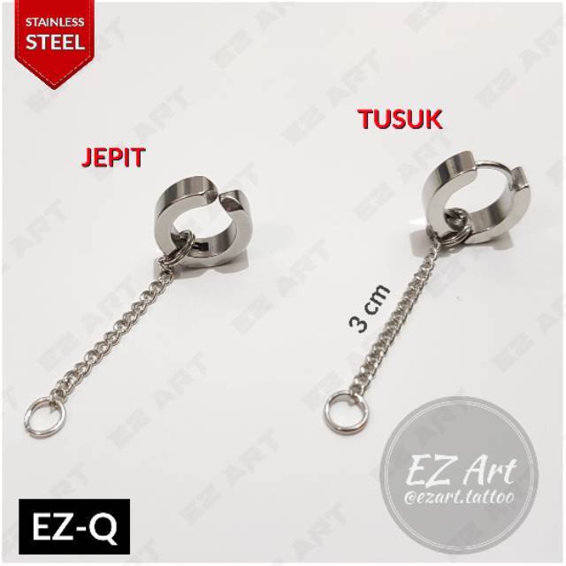 1Pc Model EZ-Q Silver Anting Jepit Tusuk Variasi Bandul Gaya Punk Korea KPOP Stainless Steel