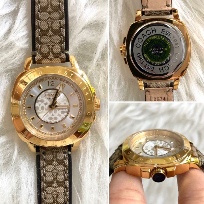 Jam Tangan Coach Wanita Original Gold Strap Leather Garansi COD