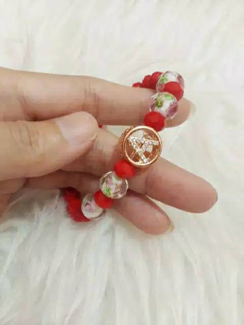 Gelang Kristal Merah Huruf Lampwork ( 4 bh )