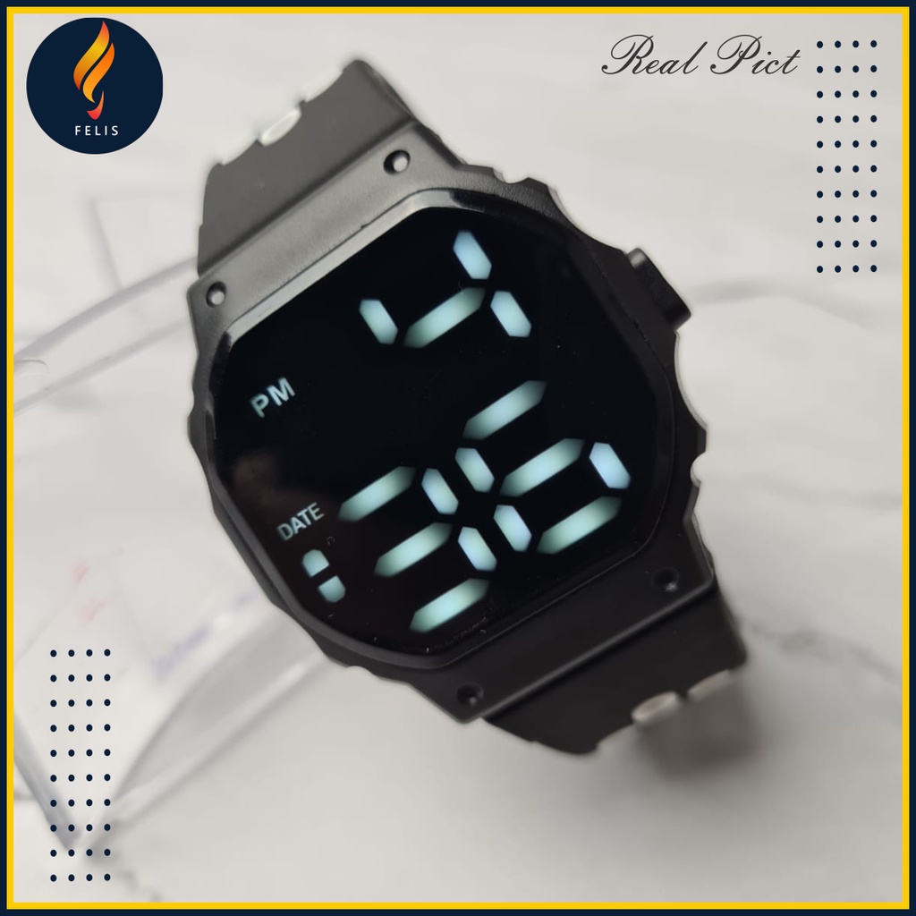 JAM Tangan Pria Wanita Digital Anti Air Trend Terbaru 2021 Jam Tangan Cewek Casual Main Kecil Elegan Murah F020-Digital New Hitam