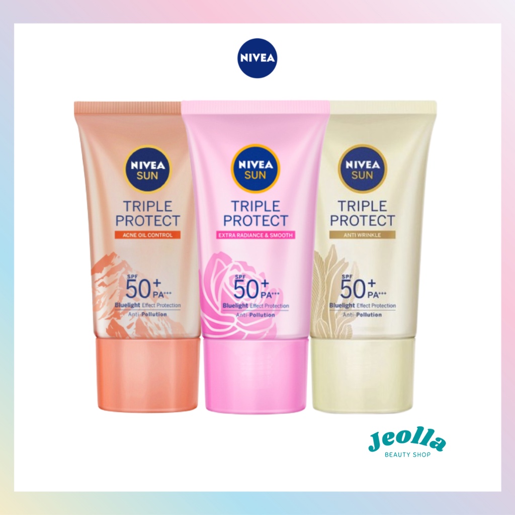 NIVEA Sun Face Serum Triple Protect SPF50+ PA+++ 40ml - Sunscreen Sunblock (Hokkaido Rose, Acne Oil Control, Anti Wrinkle)