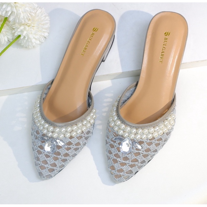 FLASH SALE 7.7 Sandal Wanita Heels Brukat Strap Mutiara HD 09