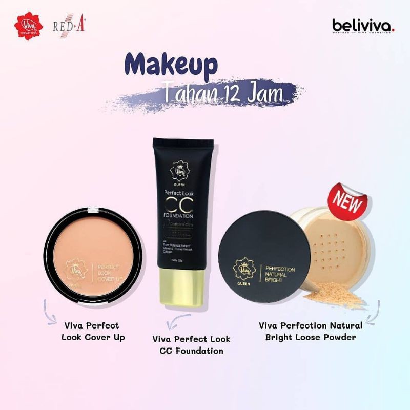 Paket Makeup Tahan 12 jam Perfect Look Cover Up CC Foundation Perfection Loose Powder