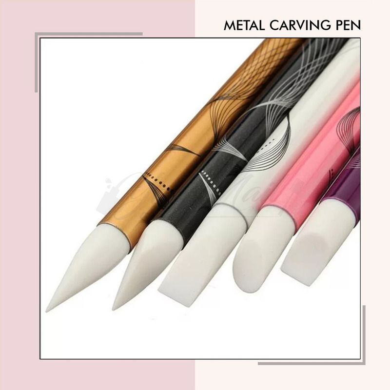 Metal carving pen set 5pcs silicon nail art brush 3d 4d gel nails pen kuas silikon