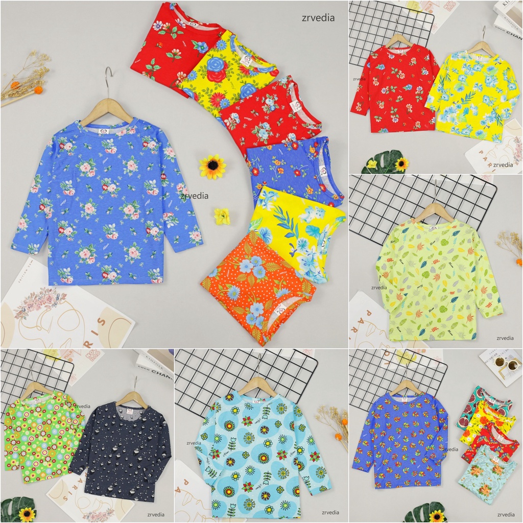 Kaos Motif Andin uk 2-3 Tahun / Baju Lengan Panjang Anak Perempuan Cewek Kaos Adem Murah Branded