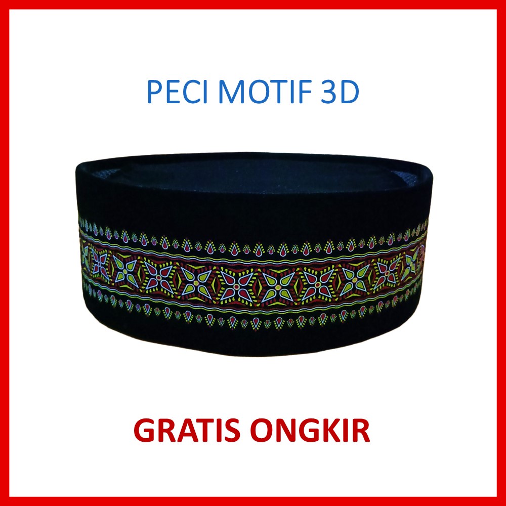Peci hitam motif 3D digital printing