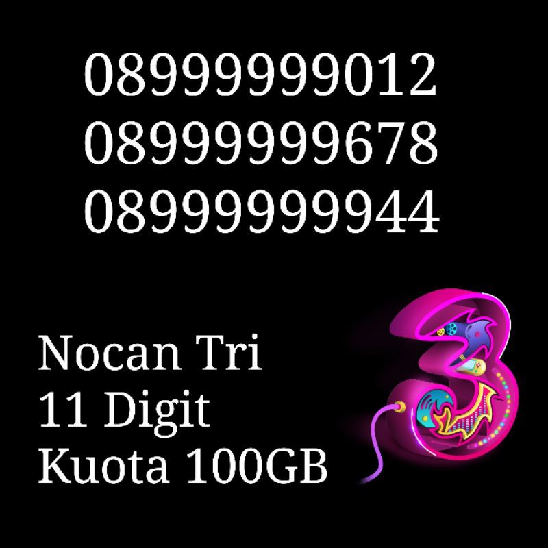 NOCAN Nomor Cantik Hexa 9 Kartu Perdana Tri Three 3 4G LTE Kuota 100GB