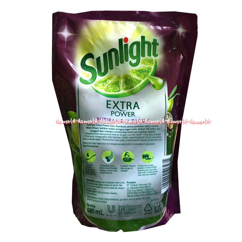 Sunlight Extra Power Butiran Biji Zaitun SabunCuci Piring Refill 680ml