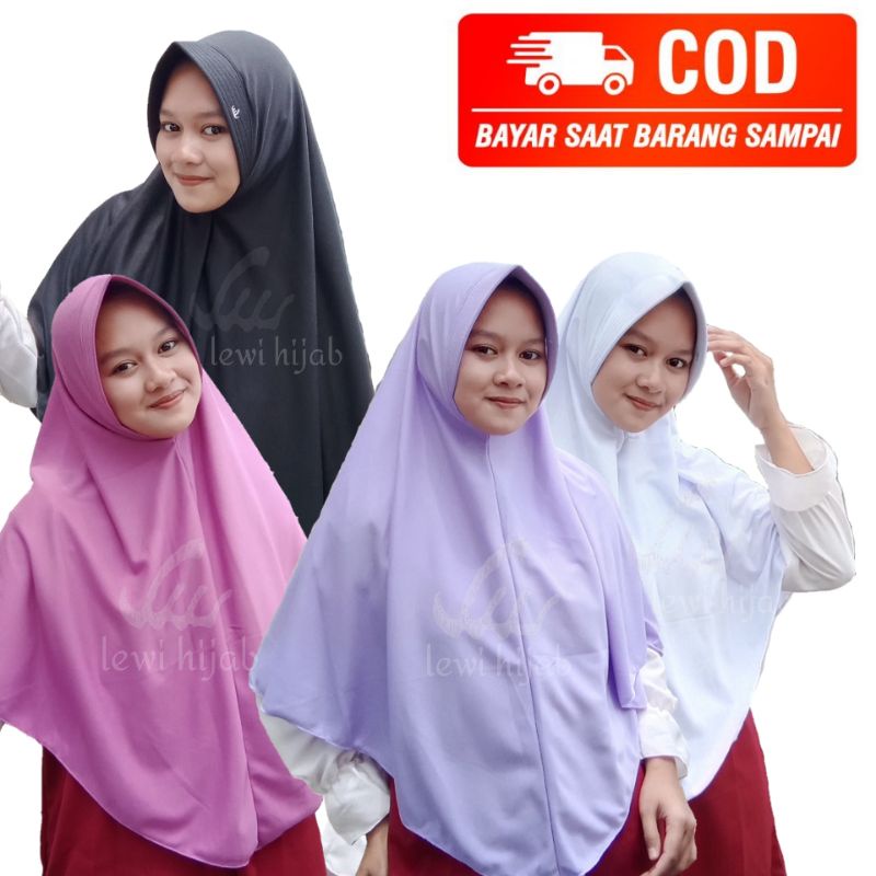 Lewi hijab JILBAB INSTAN BERGO kerudung krudung hijab size L NON serut bahan kaos dewasa sekolah