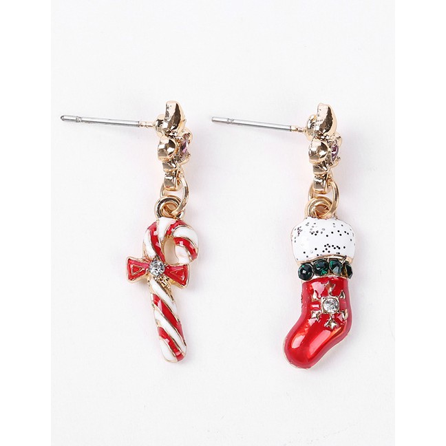 LRC Anting Tusuk Fashion Red Christmas Shoes Crutch Asymmetrical Earrings F90554