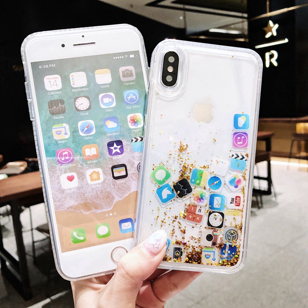 Soft Case Tpu Bening Transparan Aksen Bubuk Glitter Icon Foil Untuk Iphone 11 Pro Xs Max Xr X 11 8 7 6 6s Plus