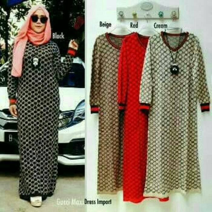 fashion baju gamis muslim long dress gucci / tunik branded import