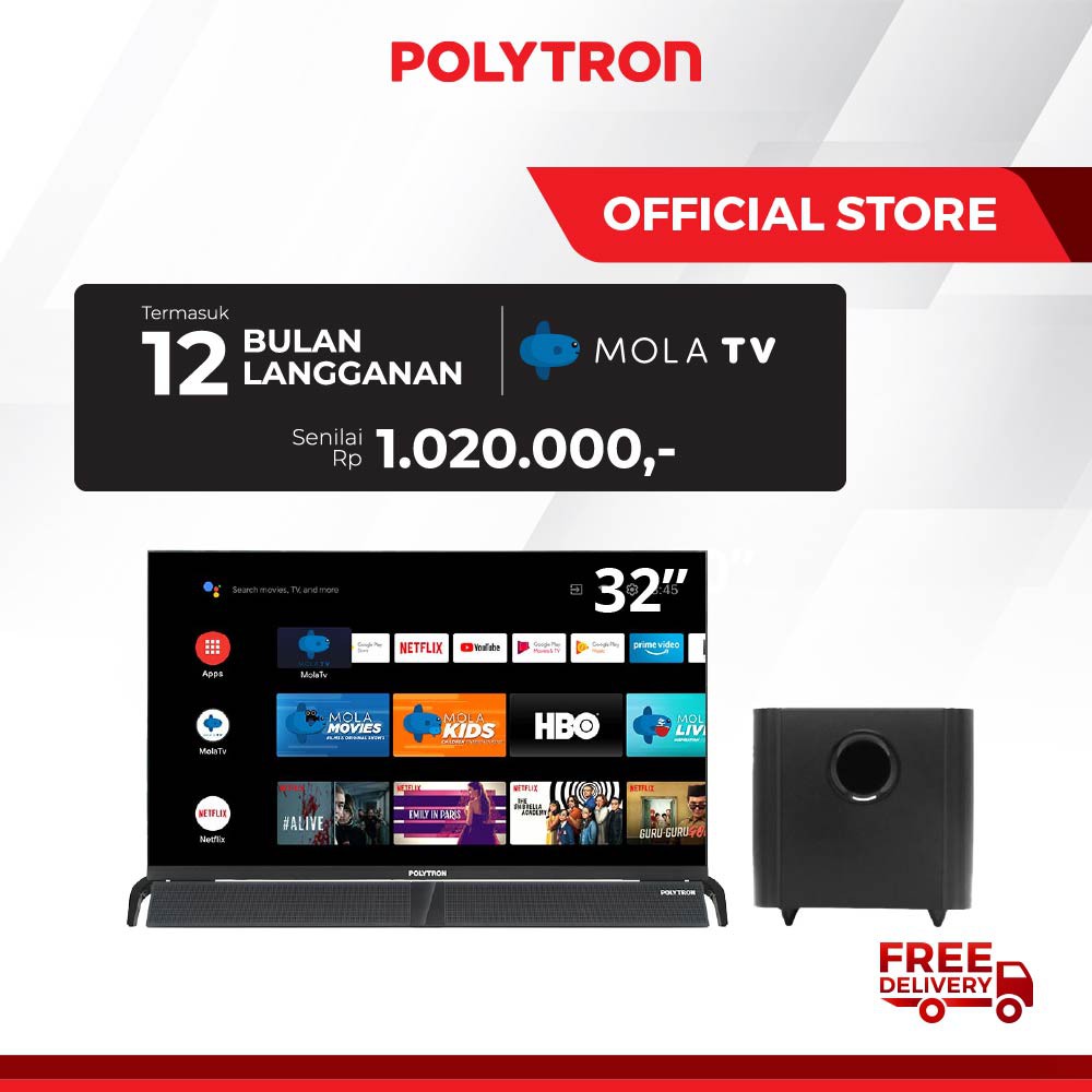 POLYTRON SMART Androidtv with Soundbar 32inch PLD 32BAG9953 | Shopee