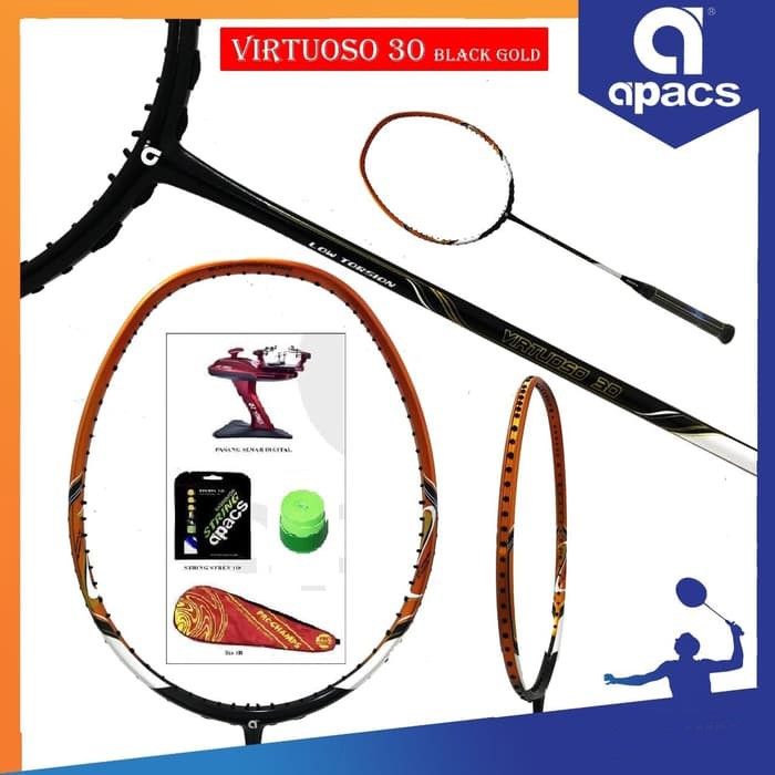 PAKET APACS VIRTUOSO 30 RAKET BADMINTON ORIGINAL - BLACK RED