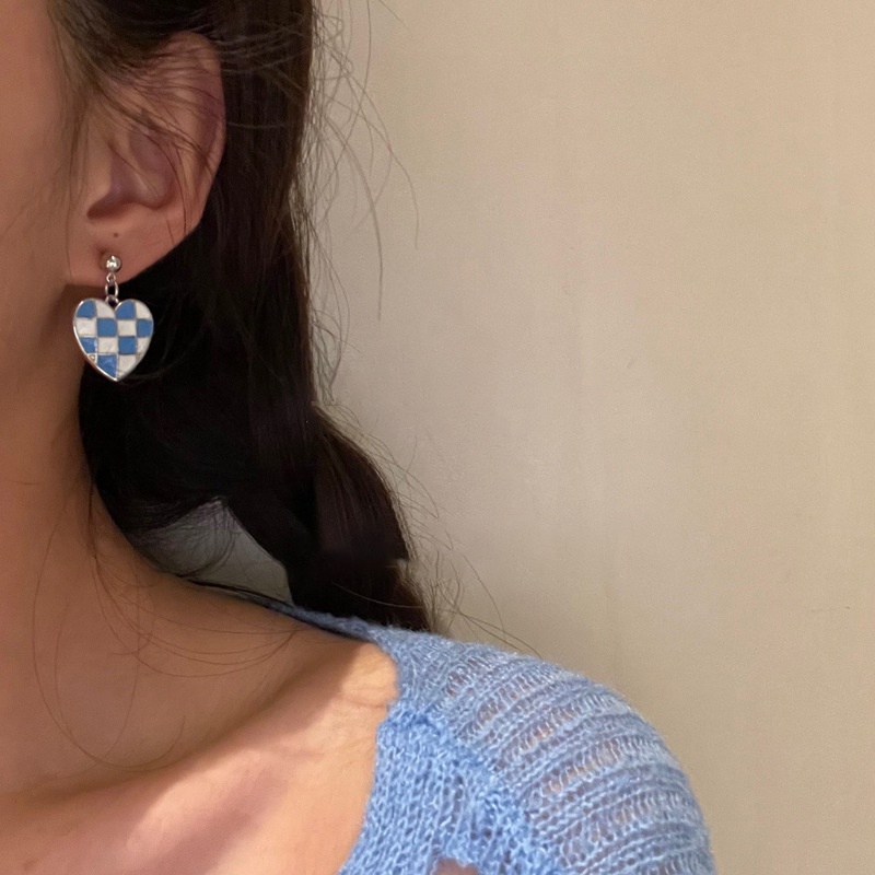 Multicolor Kotak-kotak Cinta Liontin Kalung Anting-Anting In Gaya Desain Niche Rasa Rantai Fashion Aksesoris Untuk Wanita