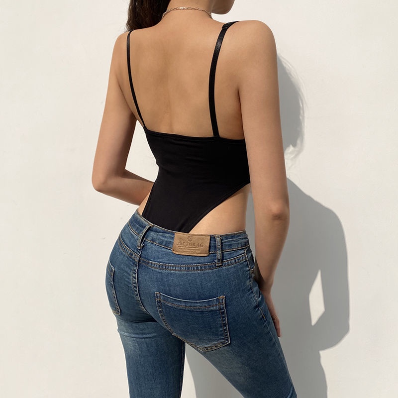 Eropa dan Amerika Serikat Sexy Backless Suspender Jumpsuit Wanita Tanpa Pinggang Hot Girl Bottoming