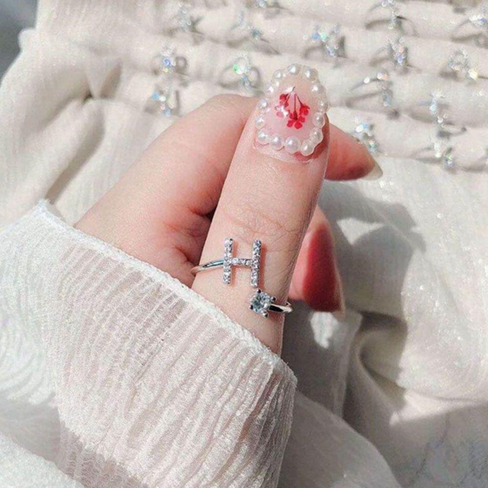 Top Cincin Alfabet Cinta Unik Untuk Wanita Pesona Perhiasan Hadiah Berlian Imitasi Bersinar 26huruf