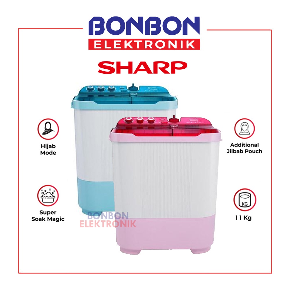 Sharp Mesin Cuci 2 Tabung 11KG ES-T1270SJ-BL/PK / EST 1270 SJ PK