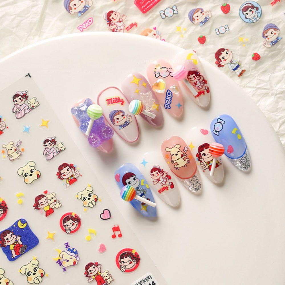 AUGUSTINA Agustinina Princess Nail Art Stiker Indah Karakter Kartun Jepang Strawberry Perekat Relief Manicure Aksesoris